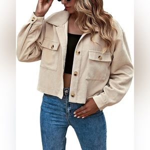 Gihuo Women's Fashion Cropped Shacket Button Down Corduroy Jackets Plaid - NWT